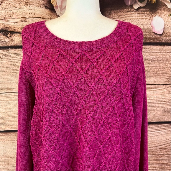 SOLD 🛍️ Jones New York Women’s Cotton Raspberry Cable Knit Sweater Plus 3X - Picture 5 of 9